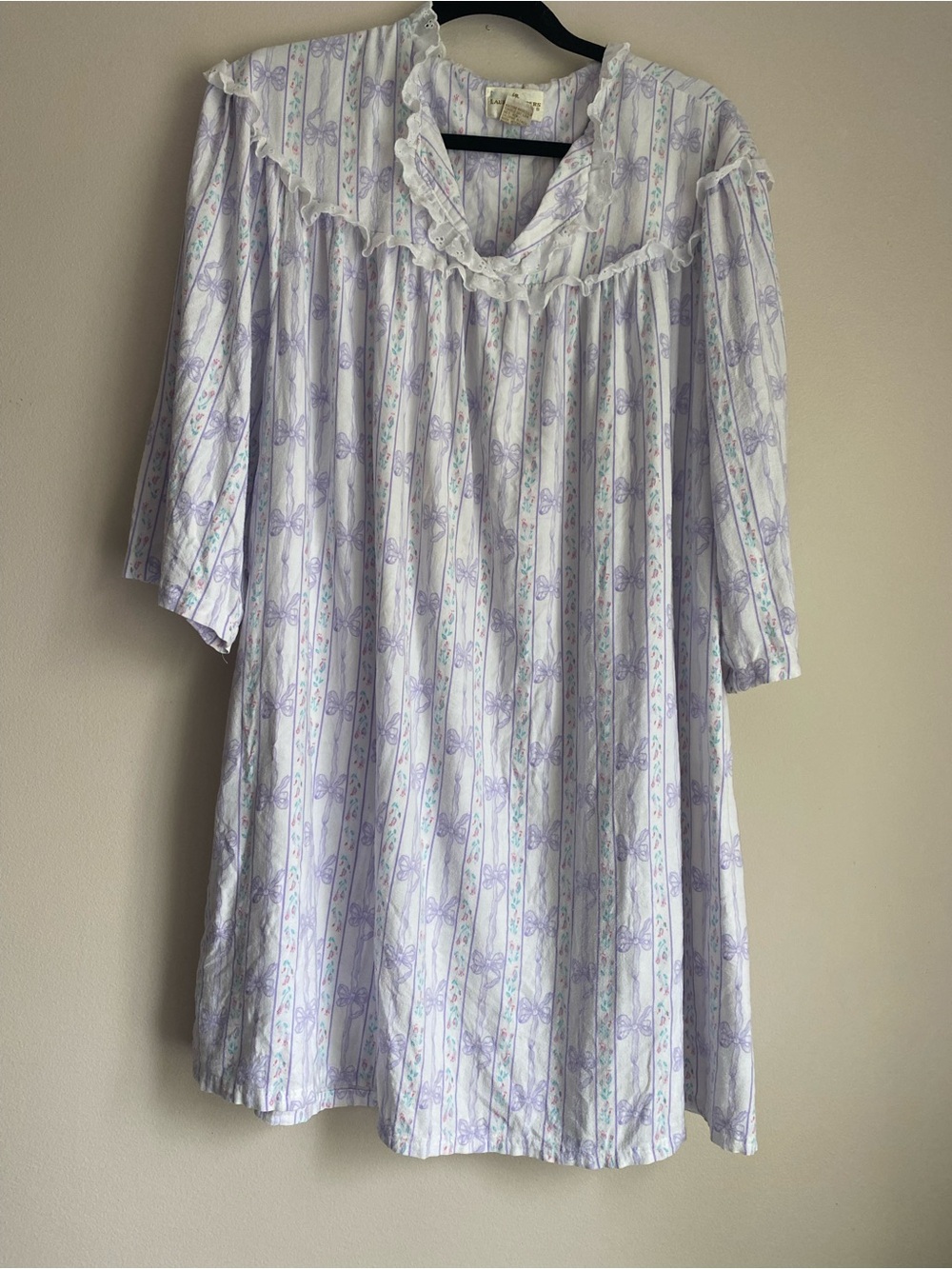 Lauren Rogers Vintage nightgown night shirt bows stripes cotton size large